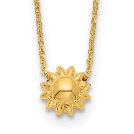 14k Polished Puffed Sun 16.5 inch Necklace