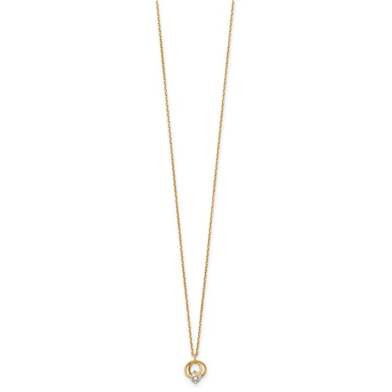 14k Yellow Gold Polished CZ Double Circle 15in w/1in ext Necklace