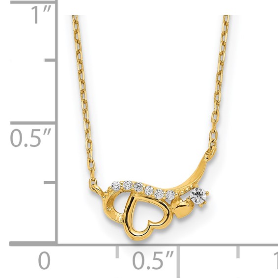 14k Polished CZ Heart w/1.25 in ext Necklace
