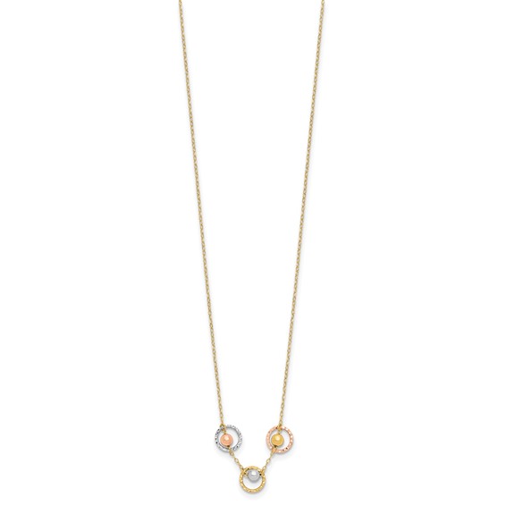 14K Tri-color Polished Beads in Three Diamond-cut Circles 18 inch Necklace