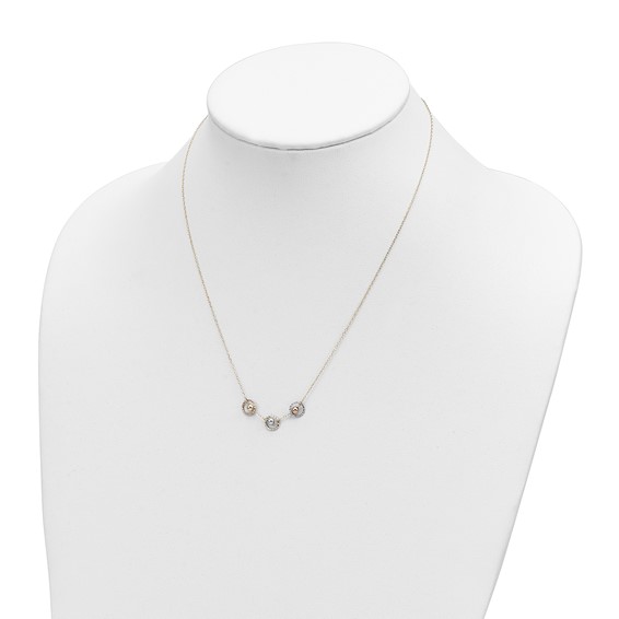 14K Tri-color Polished Beads in Three Diamond-cut Circles 18 inch Necklace
