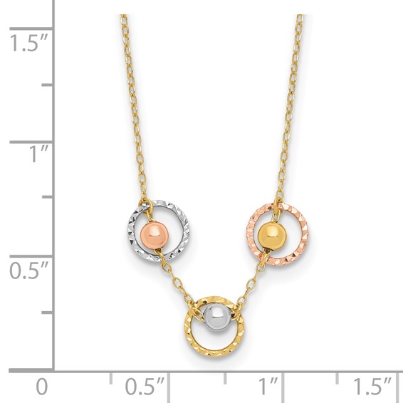 14K Tri-color Polished Beads in Three Diamond-cut Circles 18 inch Necklace