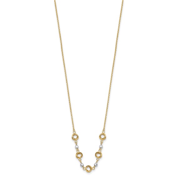 14K Two-tone Polished Love Knots with Mirror Beads 18 inch Necklace Plus 2 inch Extender