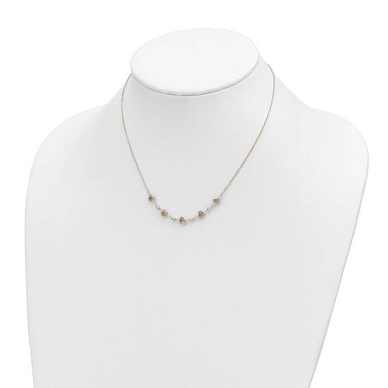 14K Two-tone Polished Love Knots with Mirror Beads 18 inch Necklace Plus 2 inch Extender