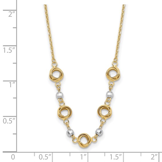 14K Two-tone Polished Love Knots with Mirror Beads 18 inch Necklace Plus 2 inch Extender