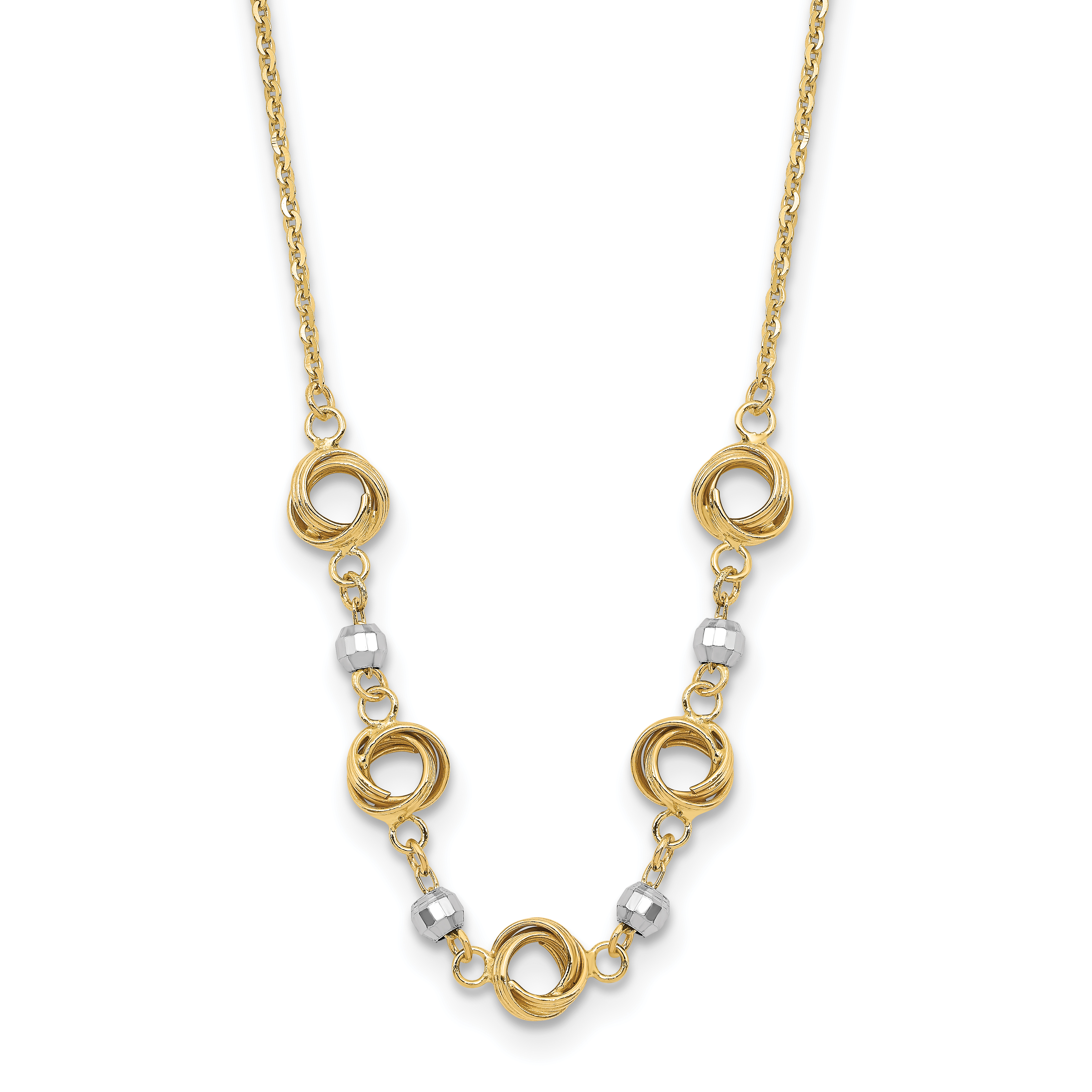 14K Two-tone Polished Love Knots with Mirror Beads 18 inch Necklace Plus 2 inch Extender (SF2919-18)