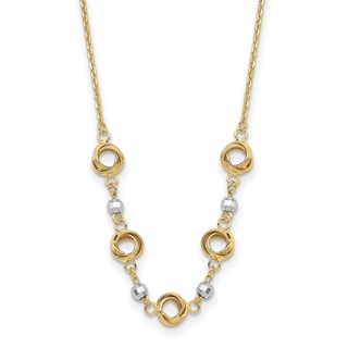14K Two-tone Polished Love Knots with Mirror Beads 18 inch Necklace Plus 2 inch Extender