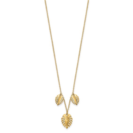 14K Polished Dangle Three Palm Leaves 16.75 inch Necklace