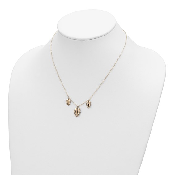 14K Polished Dangle Three Palm Leaves 16.75 inch Necklace