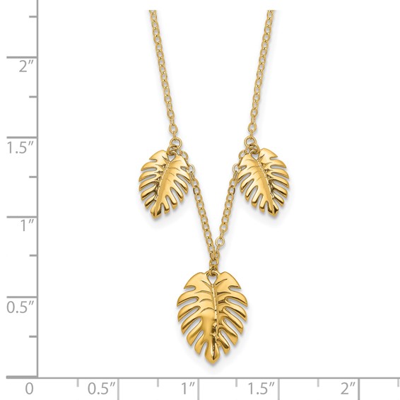 14K Polished Dangle Three Palm Leaves 16.75 inch Necklace