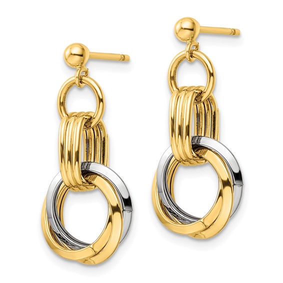 14K Two-tone Polished Intertwined Circles Dangle Post Earrings