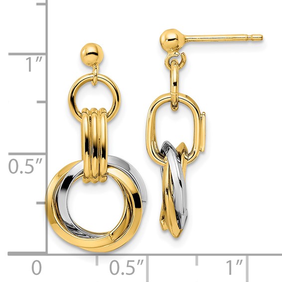 14K Two-tone Polished Intertwined Circles Dangle Post Earrings