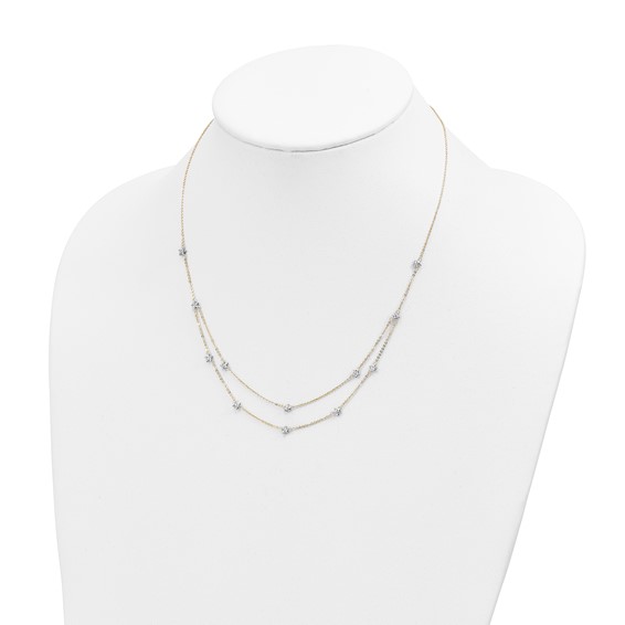 14K Two-tone Double Chain Textured Stars 18 inch Necklace