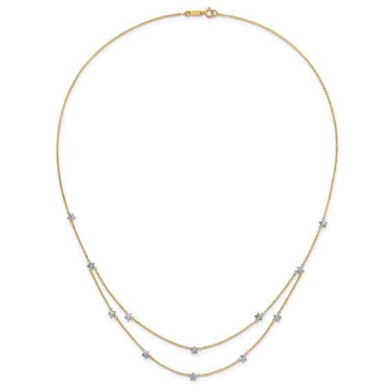 14K Two-tone Double Chain Textured Stars 18 inch Necklace