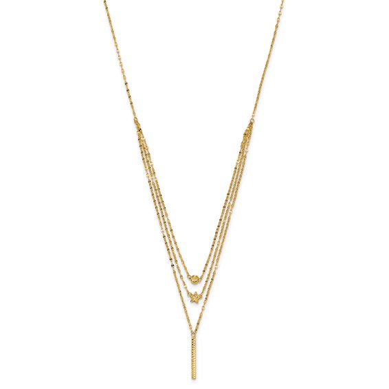14K Three Strand Diamond-cut Bead/Star/Bar 18 inch Necklace