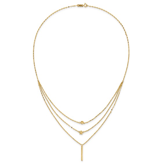 14K Three Strand Diamond-cut Bead/Star/Bar 18 inch Necklace
