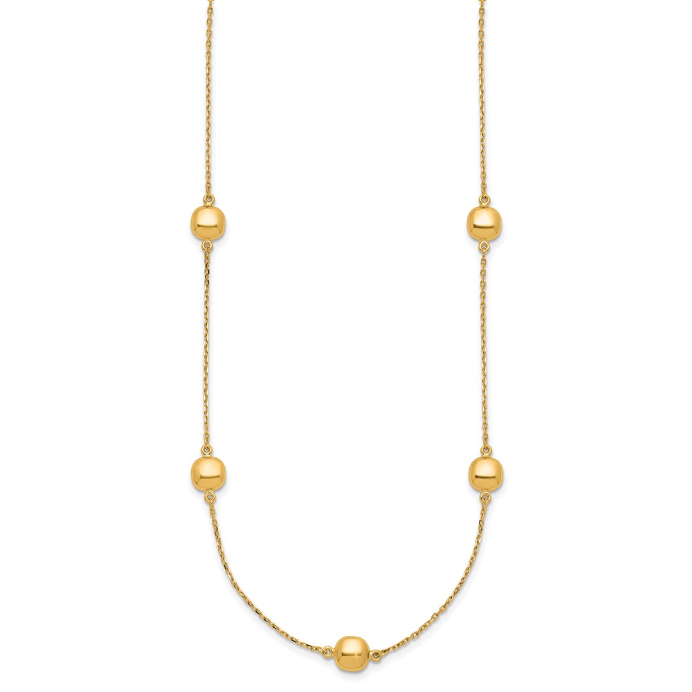 14K Polished Beads 5-Station 16 inch Necklace Plus 2 inch Extender (SF2934-16)