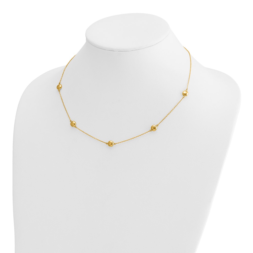 14K Polished Beads 5-Station 16 inch Necklace Plus 2 inch Extender (SF2934-16)