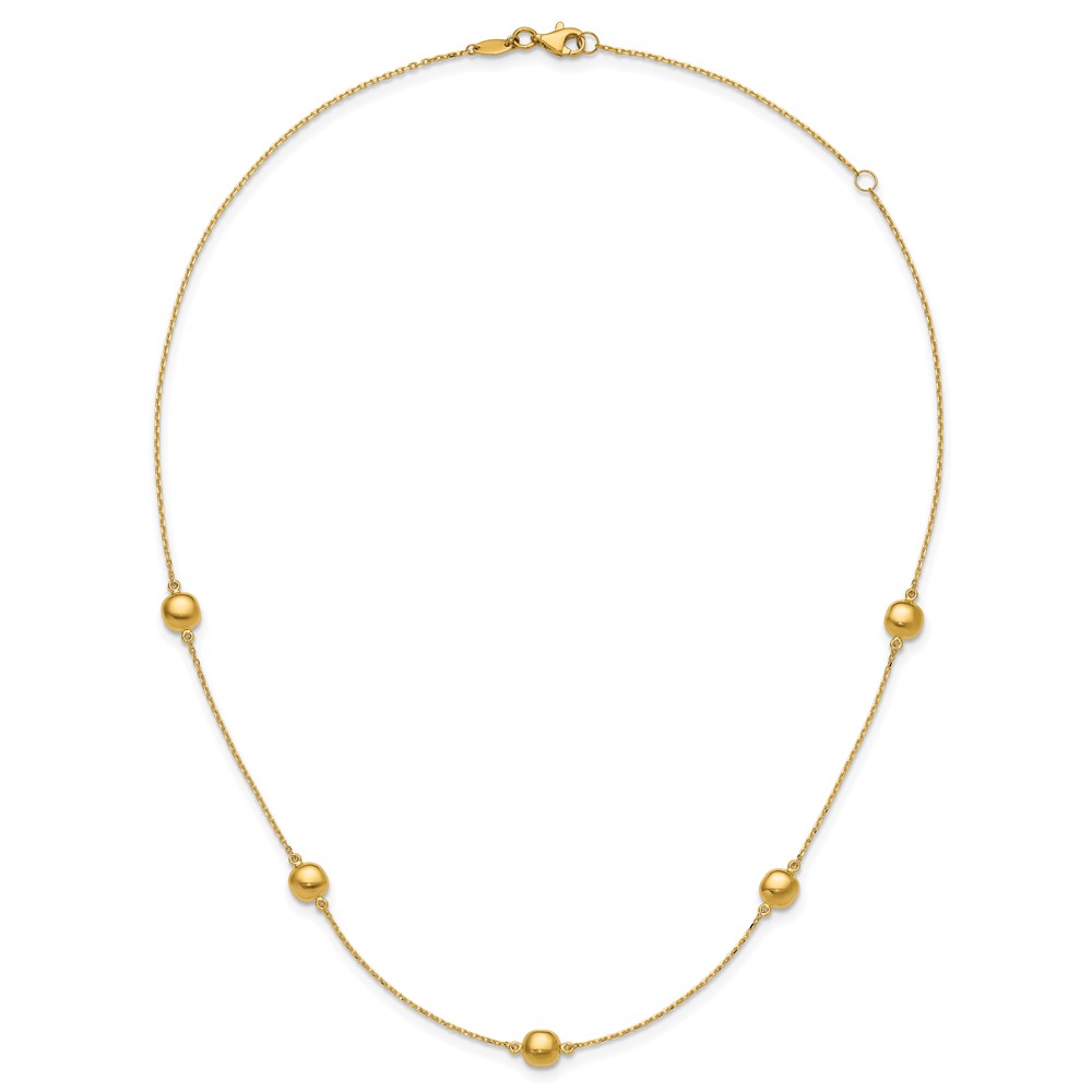14K Polished Beads 5-Station 16 inch Necklace Plus 2 inch Extender (SF2934-16)