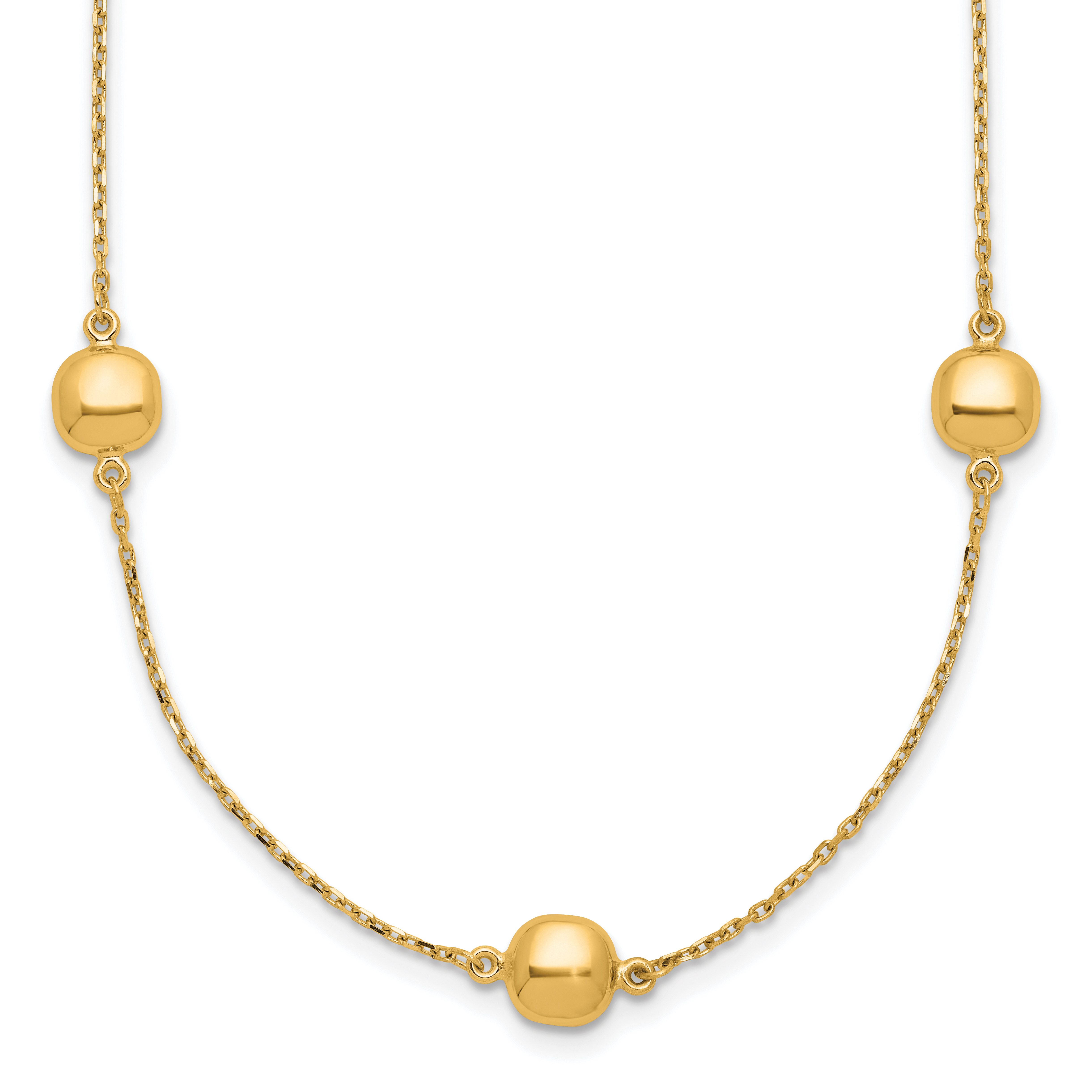 14K Polished Beads 5-Station 16 inch Necklace Plus 2 inch Extender (SF2934-16)