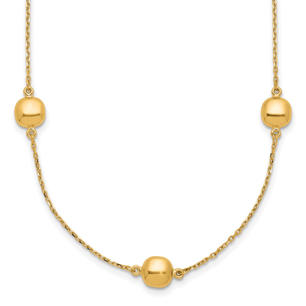 14K Polished Beads 5-Station 16 inch Necklace Plus 2 inch Extender (SF2934-16)
