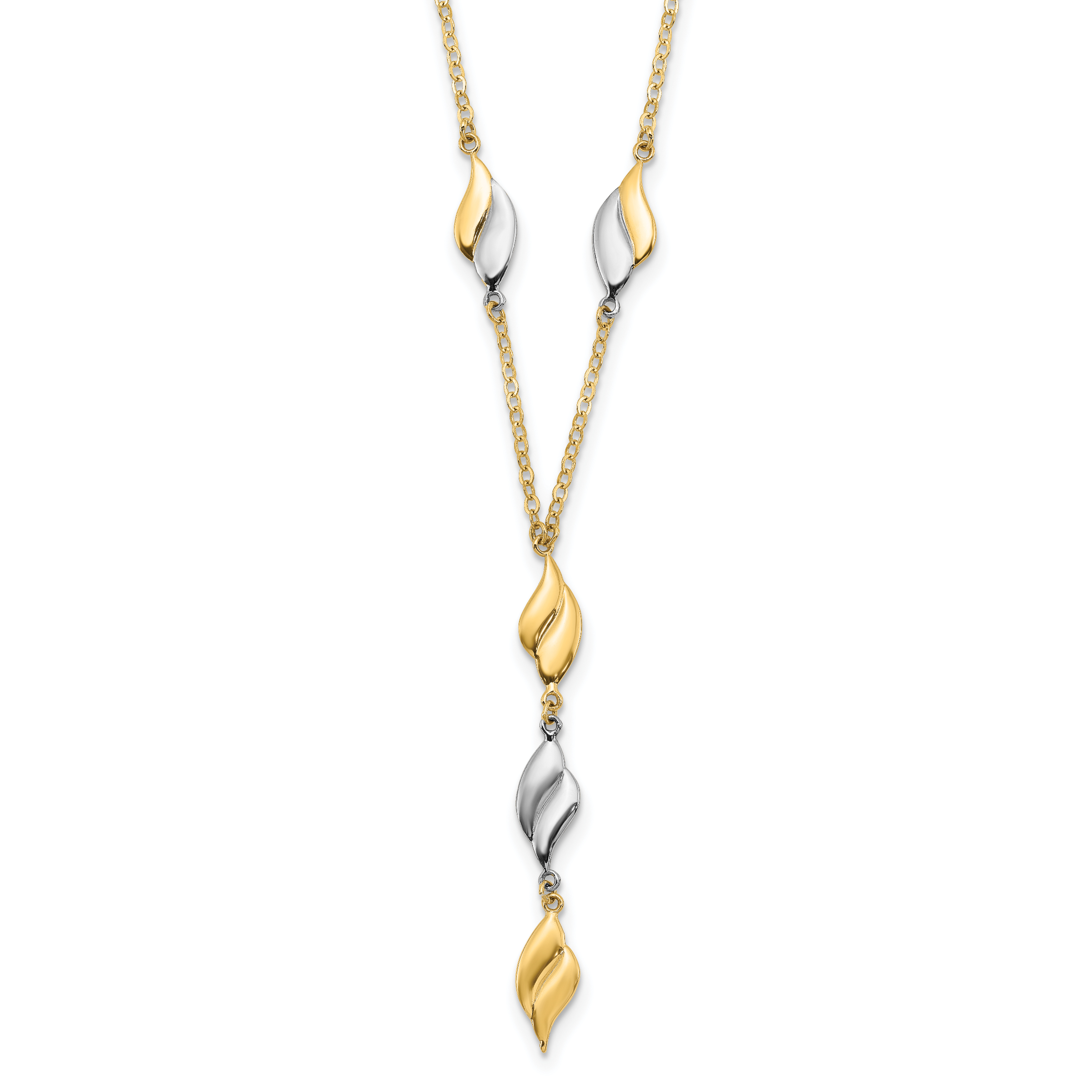 14K Two-tone Polished Wavy Dangle Fancy 17 inch Y-Drop Necklace (SF2939-17)