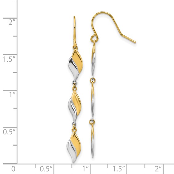 14K Two-tone Polished Wavy Dangle Shepherd Hook Earrings