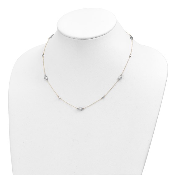 14K Two Tone Polished Diamond-cut Puffed Hearts and Beads 18 inch Necklace