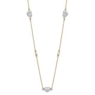 14K Two Tone Polished Diamond-cut Puffed Hearts and Beads 18 inch Necklace