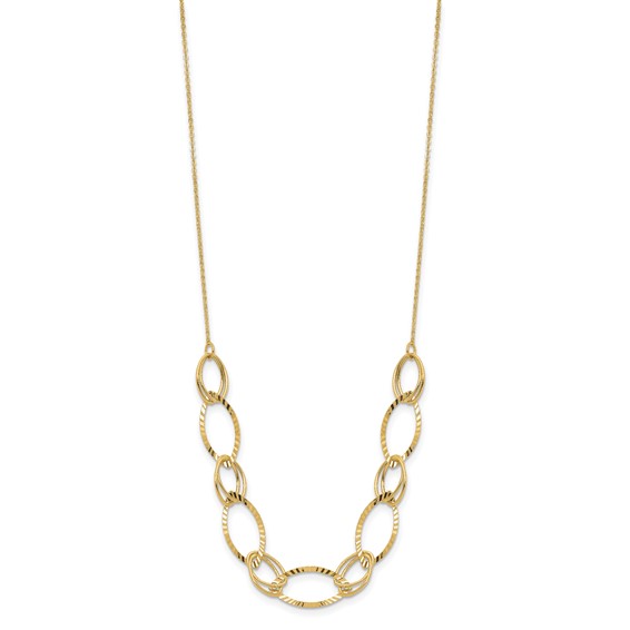 14K Polished Diamond-cut Oval Link 18 inch Necklace