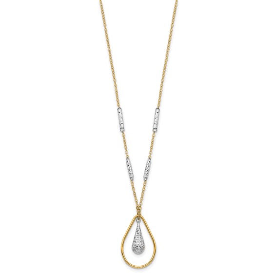 14K Two-tone Polished and Diamond-cut Teardrop and Bar 17 inch Necklace