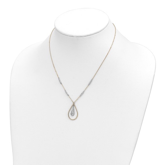14K Two-tone Polished and Diamond-cut Teardrop and Bar 17 inch Necklace