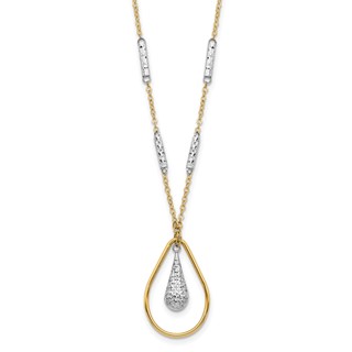 14K Two-tone Polished and Diamond-cut Teardrop and Bar 17 inch Necklace