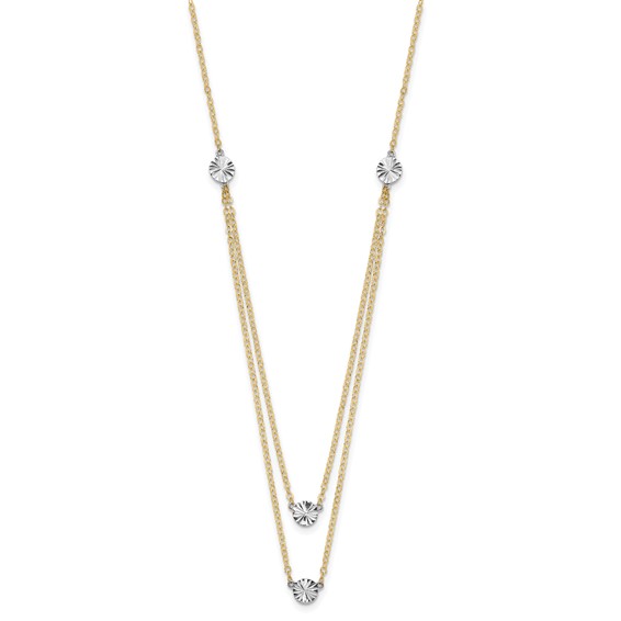 14K Two-tone Polished Diamond-cut Discs Double Layer 17 inch Necklace