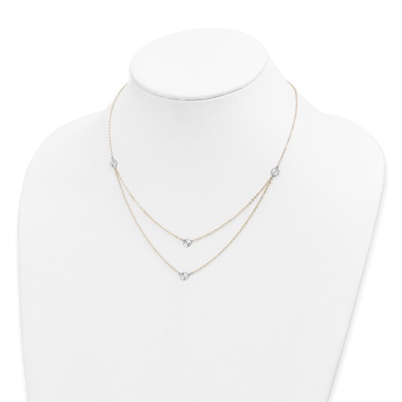 14K Two-tone Polished Diamond-cut Discs Double Layer 17 inch Necklace