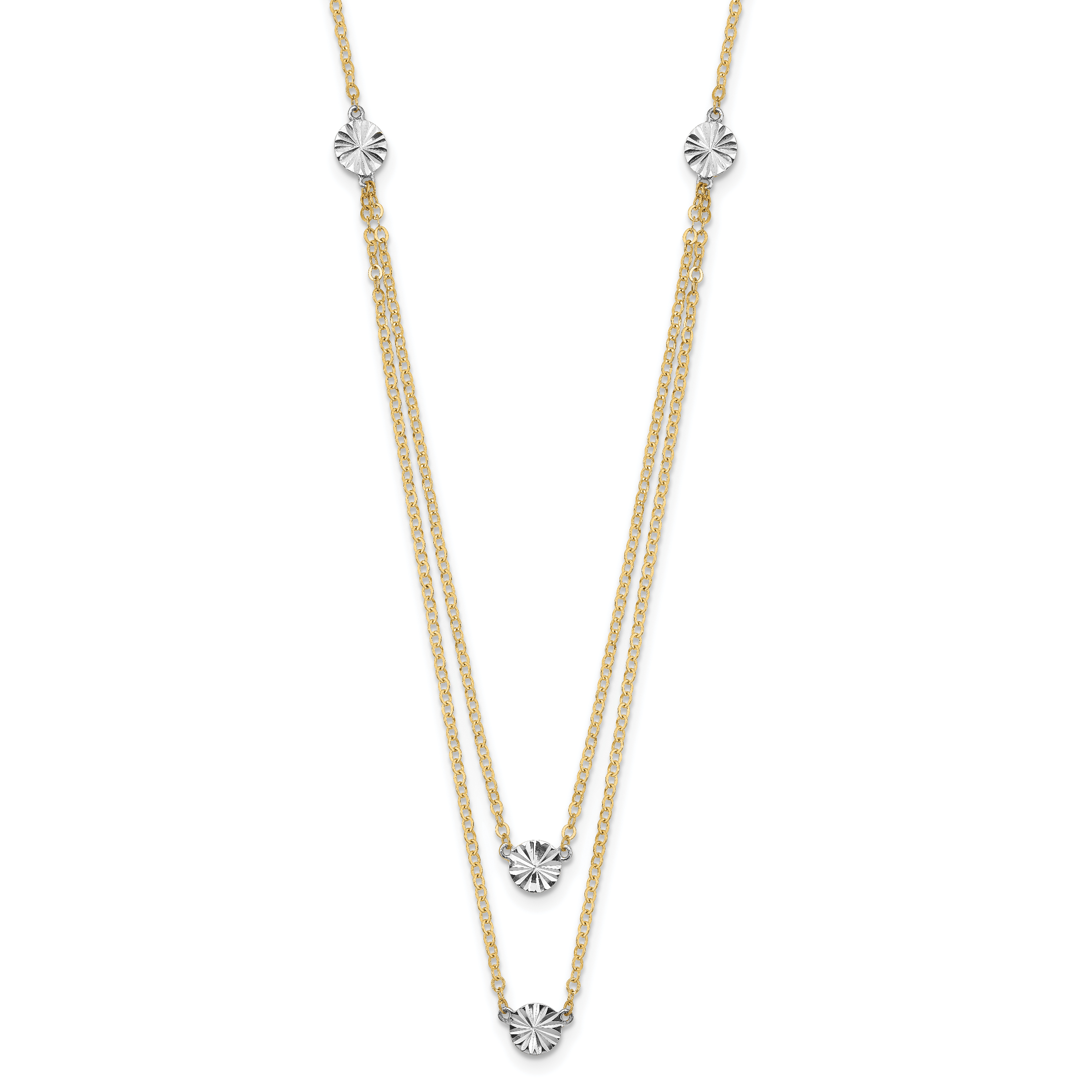 14K Two-tone Polished Diamond-cut Discs Double Layer 17 inch Necklace (SF2949-17)