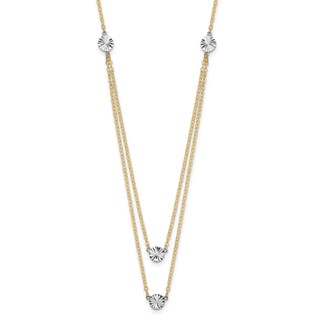 14K Two-tone Polished Diamond-cut Discs Double Layer 17 inch Necklace