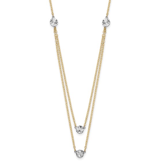 14K Two-tone Polished Diamond-cut Discs Double Layer 17 inch Necklace