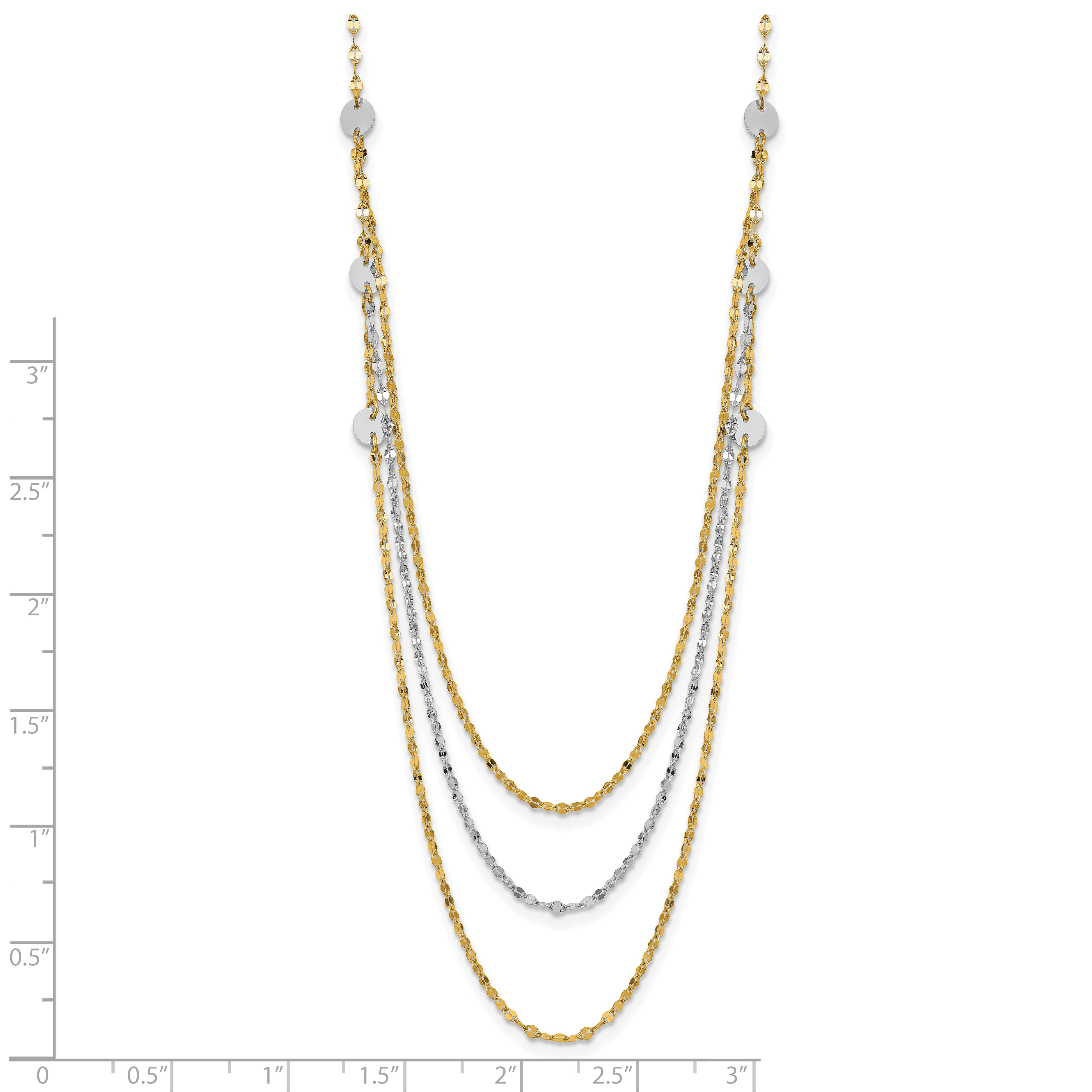 14k Two-tone Triple Layer Polished Circles Fancy Necklace