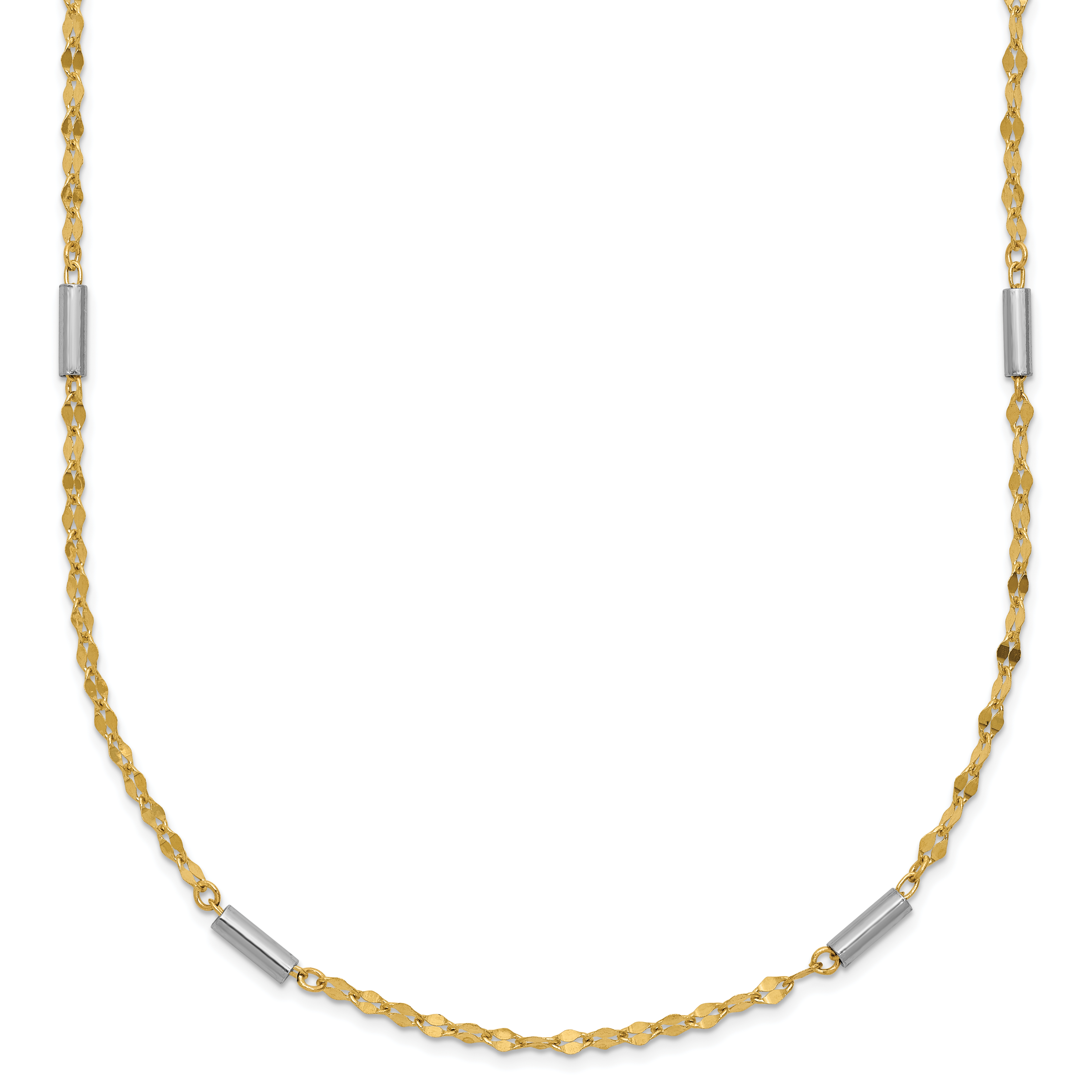 14K Two-tone Diamond-cut Chain and Mini Bar Links Fancy 18 inch Necklace (SF2953-18)