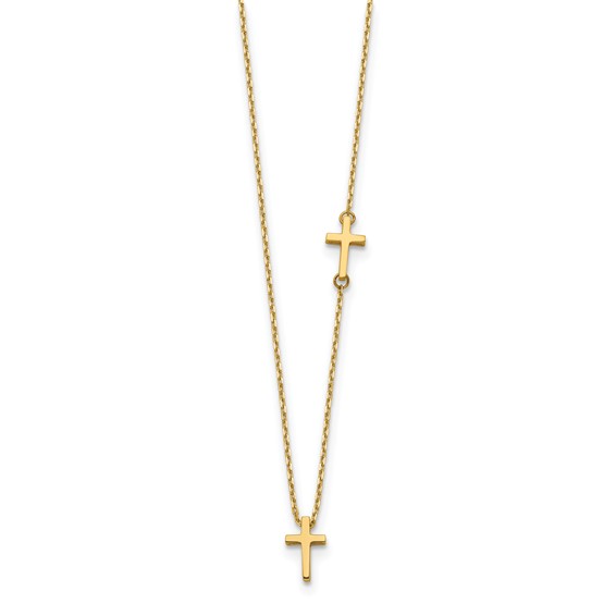 14k Polished Sideways Cross and Cross Pendant 18 inch Necklace