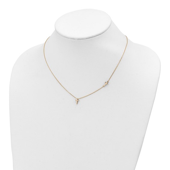 14k Polished Sideways Cross and Cross Pendant 18 inch Necklace