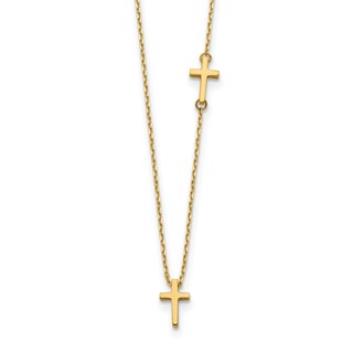 14k Polished Sideways Cross and Cross Pendant 18 inch Necklace