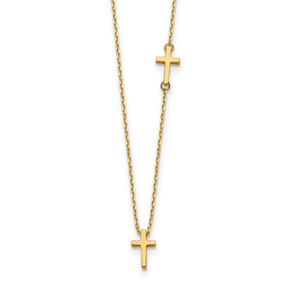14k Polished Sideways Cross and Cross Pendant 18 inch Necklace