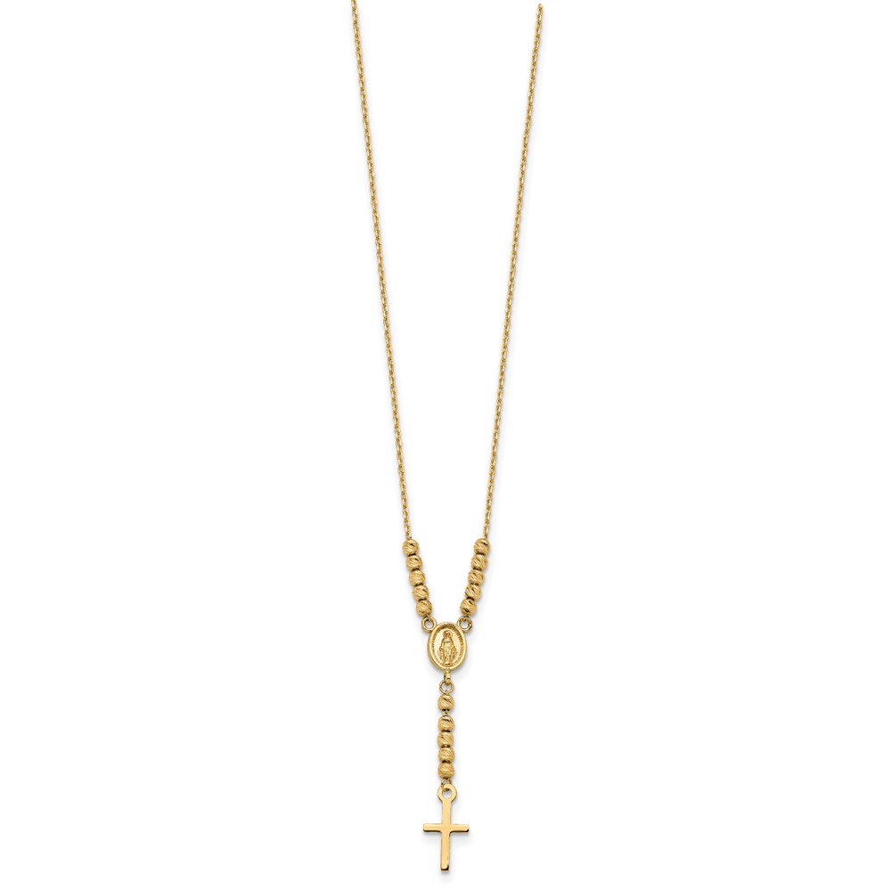 14K Gold Polished D/C Bead Miraculous Medal and Cross 17 14K Gold Polished D/C Bead Miraculous Medal and Cross 17