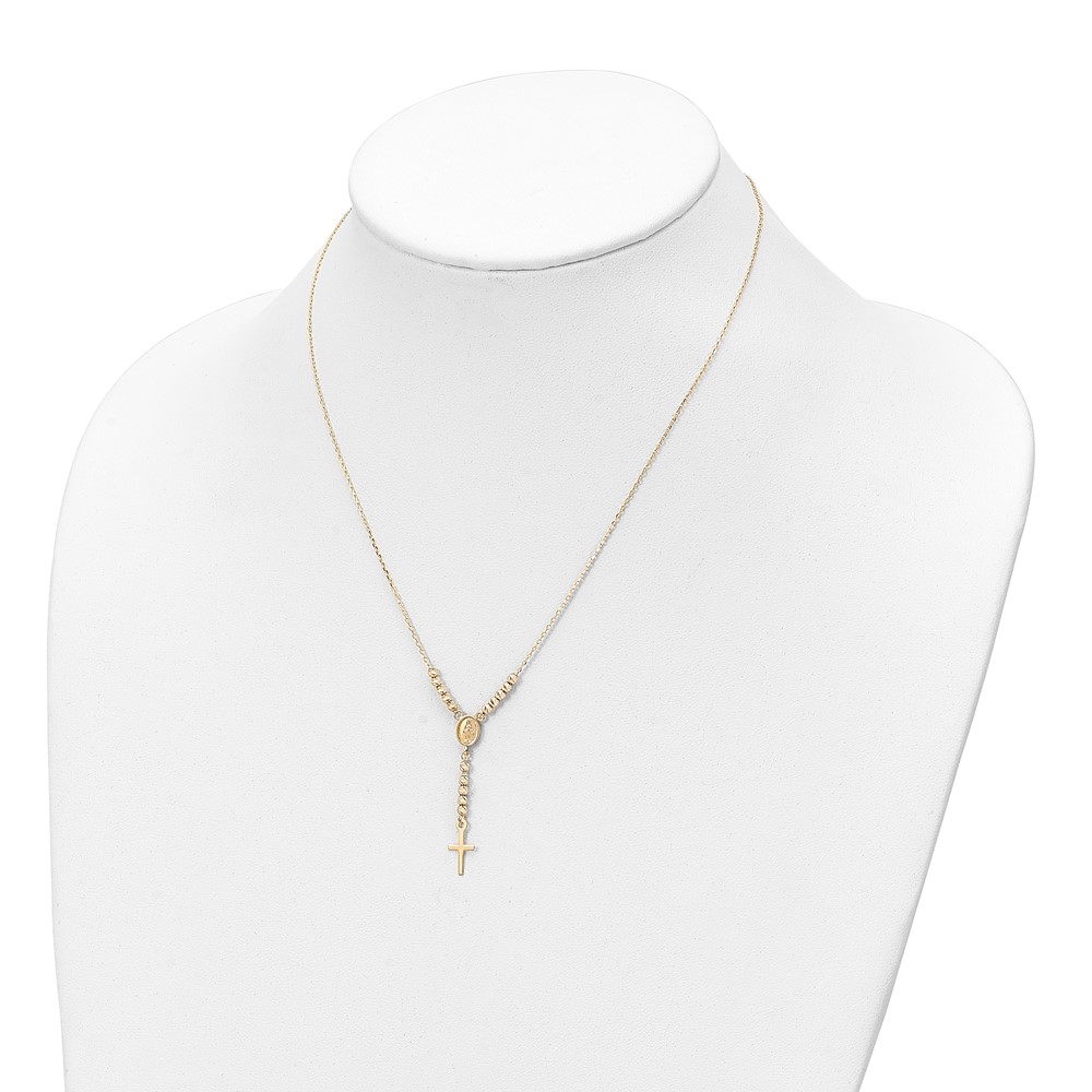 14K Gold Polished D/C Bead Miraculous Medal and Cross 17 14K Gold Polished D/C Bead Miraculous Medal and Cross 17