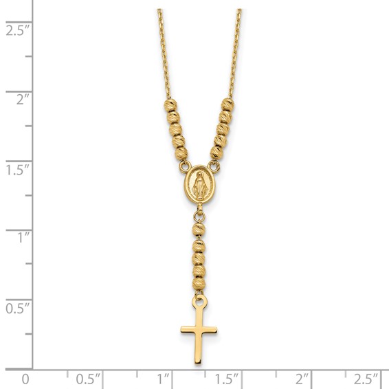 14K Polished Miraculous Medal and Cross with Diamond-cut Beads 17 inch Y-Necklace