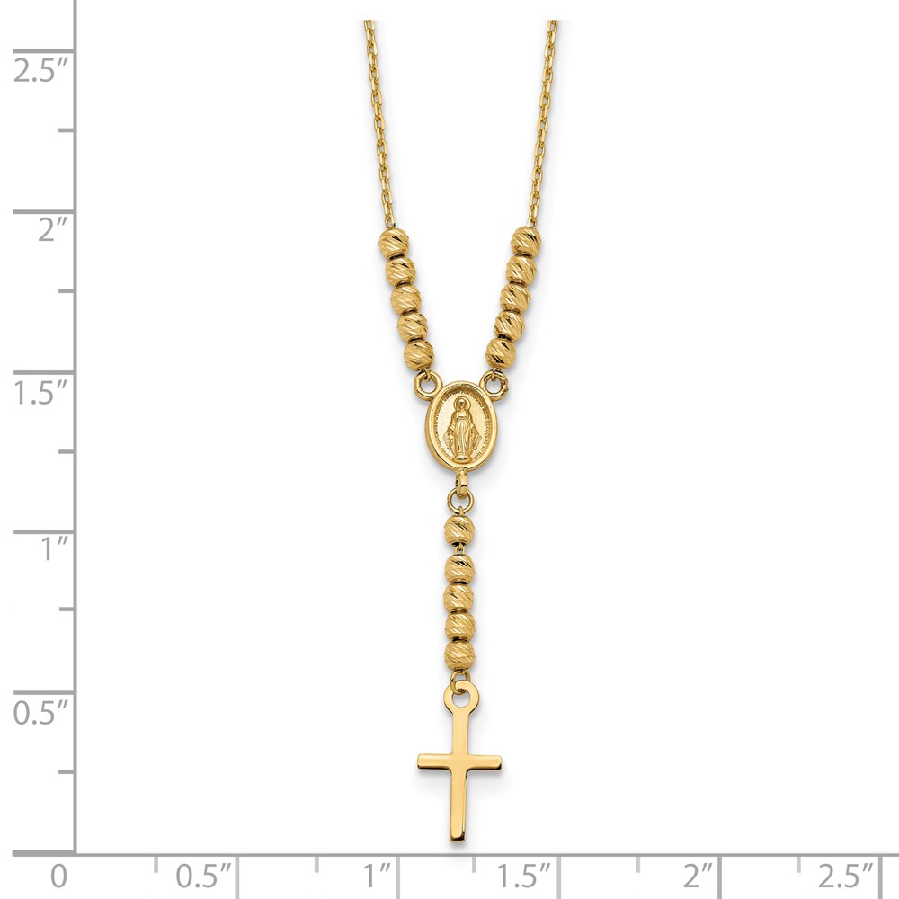 14K Gold Polished D/C Bead Miraculous Medal and Cross 17 14K Gold Polished D/C Bead Miraculous Medal and Cross 17