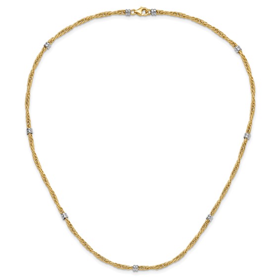 14K Two-tone Polished 3.8mm Fancy Beaded 7-Station 18 inch Necklace