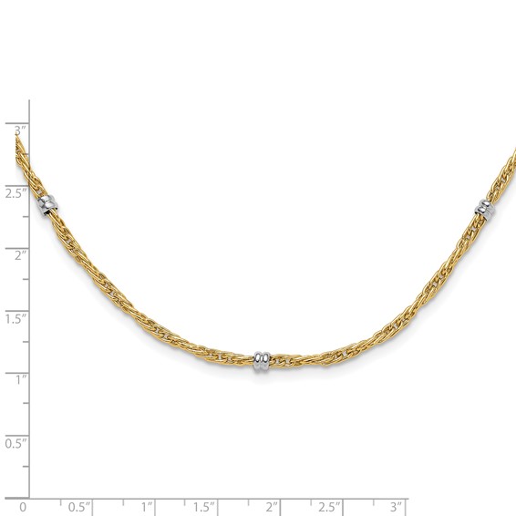 14K Two-tone Polished 3.8mm Fancy Beaded 7-Station 18 inch Necklace
